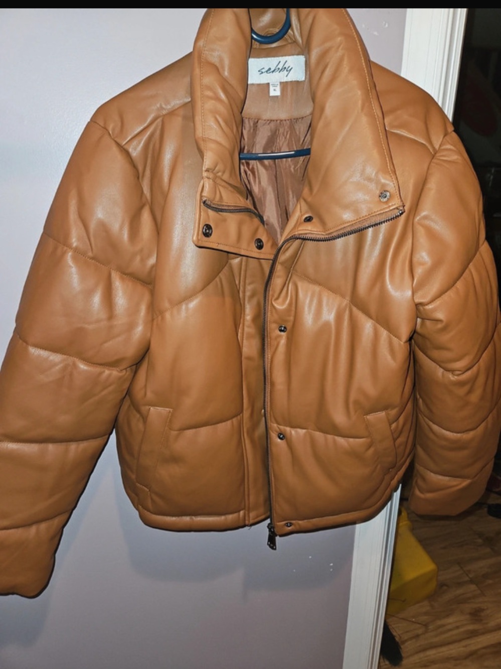 Sebby Camel Faux Leather Puffer Jacket
